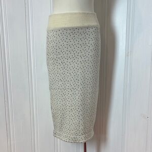 Vintage CONTRAST Cream Polka Dot Knit Pencil Skirt | Elastic Waist | Size M
